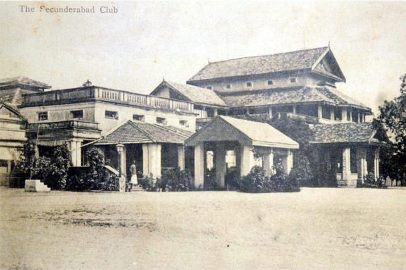 An early view of the Secunderabad Club, showing the portico and surrounding grounds